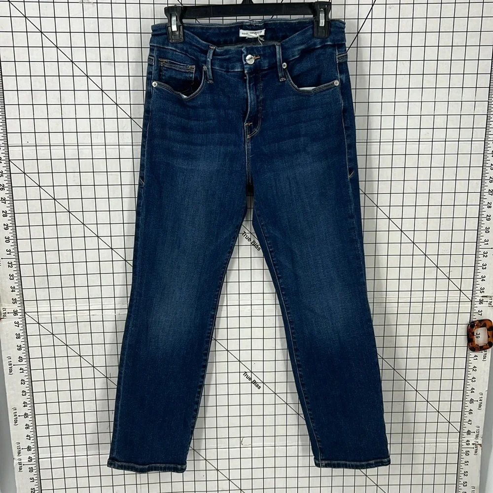 Good American dark wash organic cotton blend straight leg jeans 6